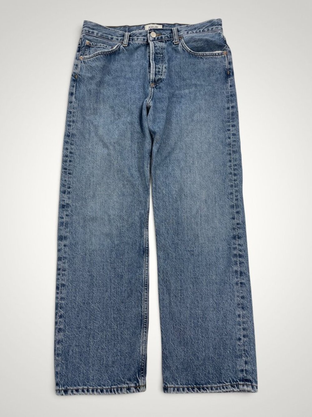AGOLDE Blue Wyman Low Rise Straight Leg Button Fly Jeans Women’s 28 Fits 32x27